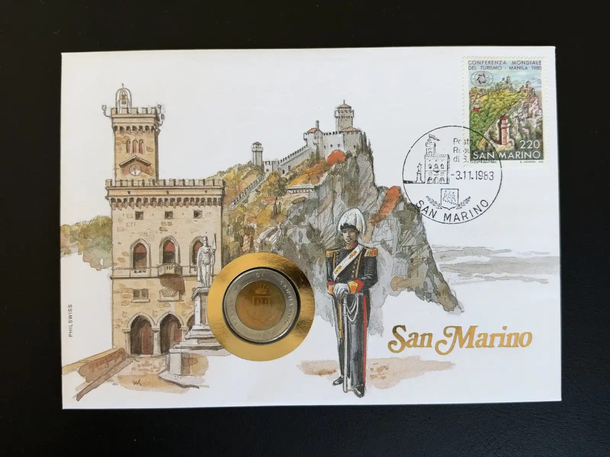 San Marino enveloppe numismatique Philswiss 1983 timbre tourisme