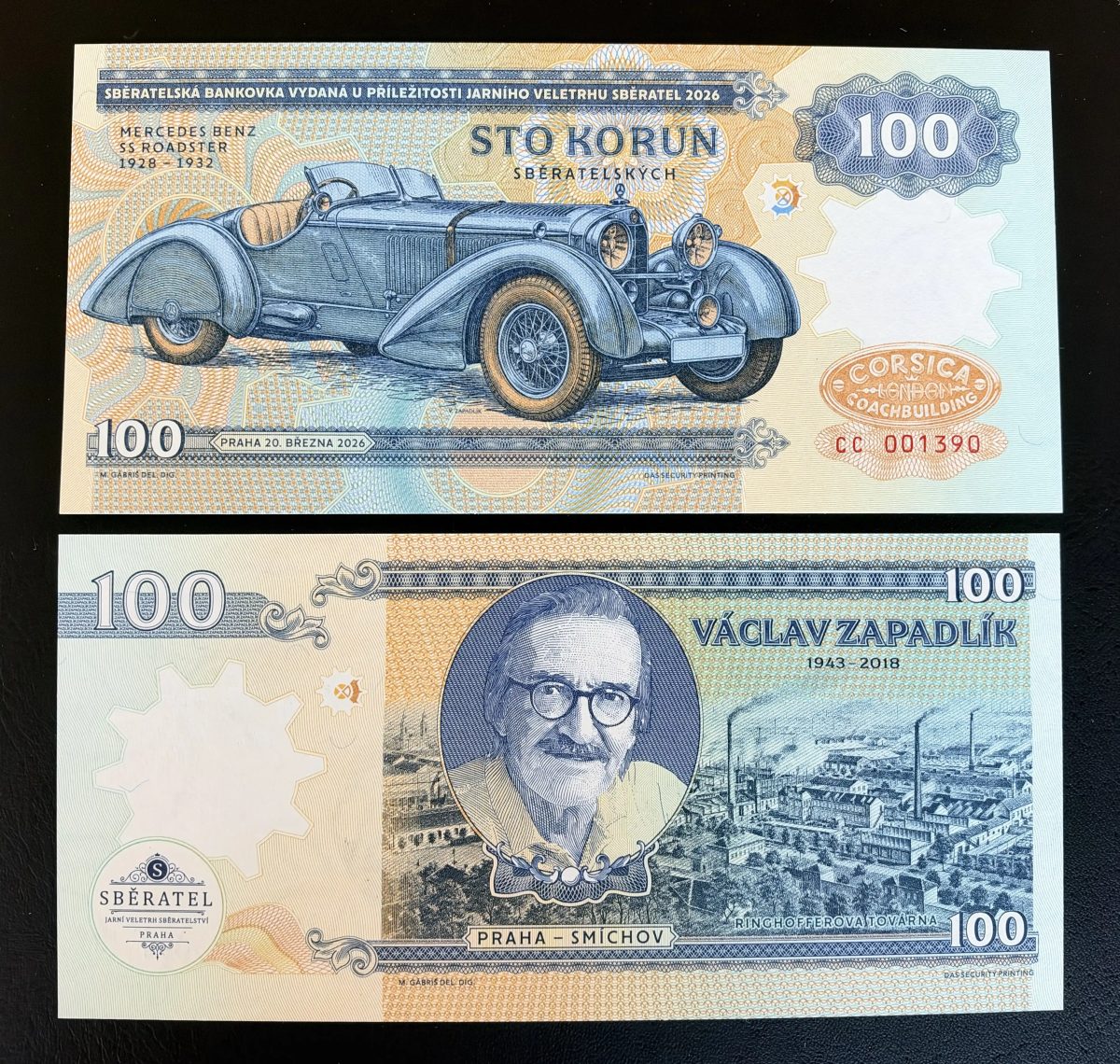 Matej Gabris Billet 100 Korun Sběratel 2026 Václav Zapadlík Mercedes Benz SS
