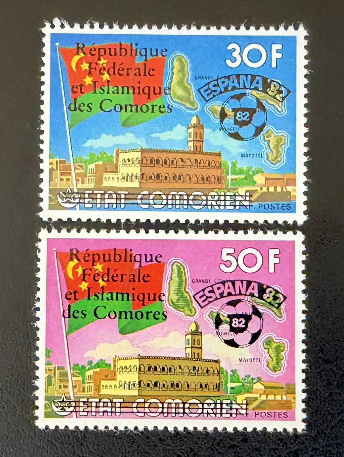 Comores 1978 Mi. 458-459 surchargé Espana 82 football coupe monde