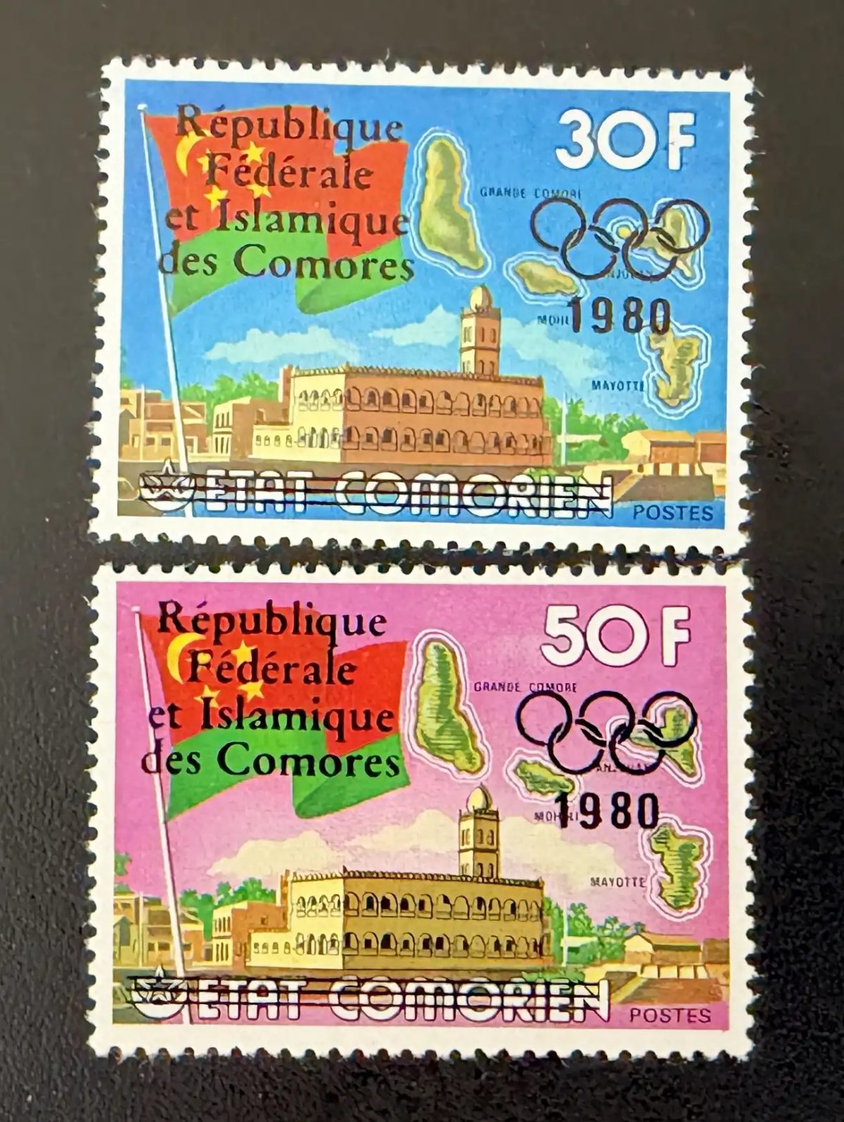 Comores 1978 Mi. 456-457 surchargé Jeux Olympiques 1980 drapeau Moscou