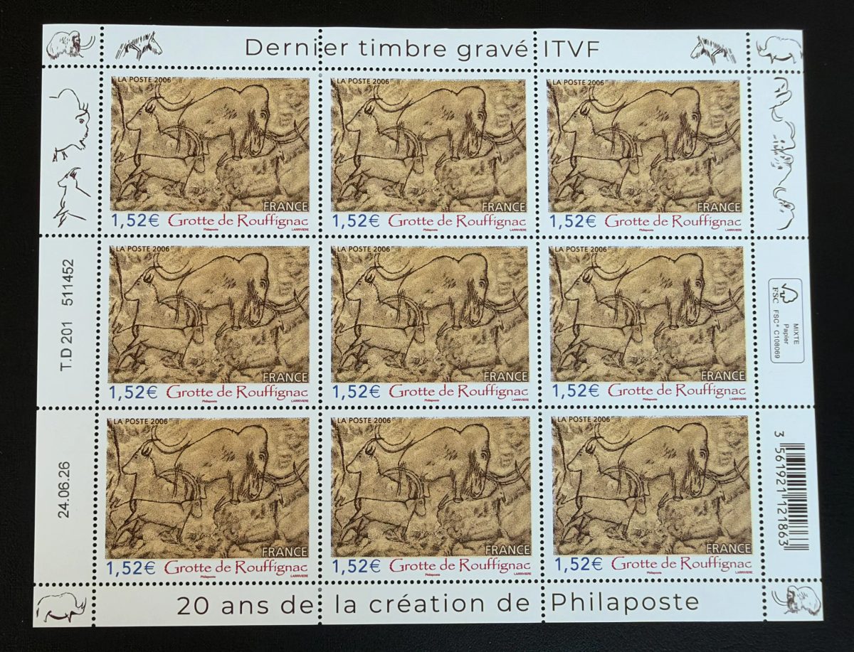 France 2026 feuillet Grotte de Rouffignac mammouth art rupestre Philaposte
