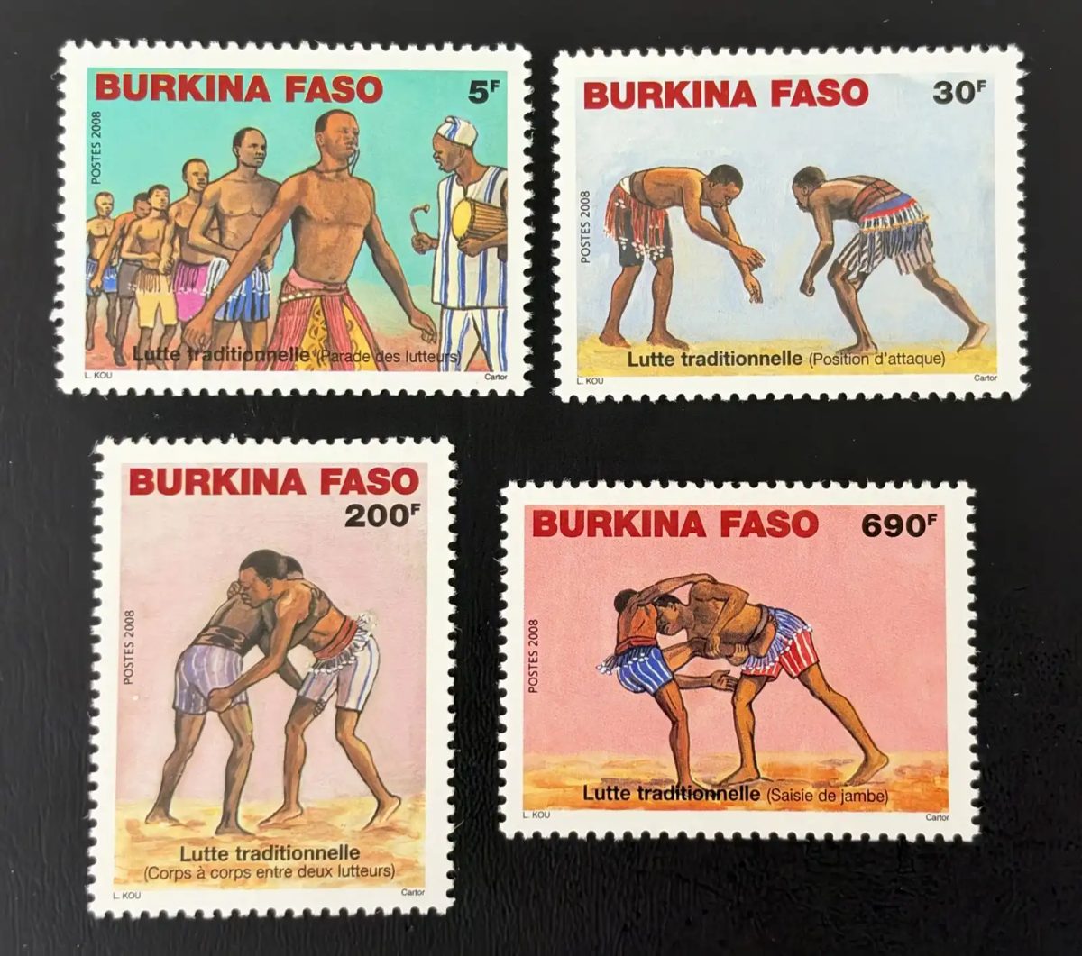 Burkina Faso 2008 Mi. 1904-1907 lutte traditionnelle sport culture