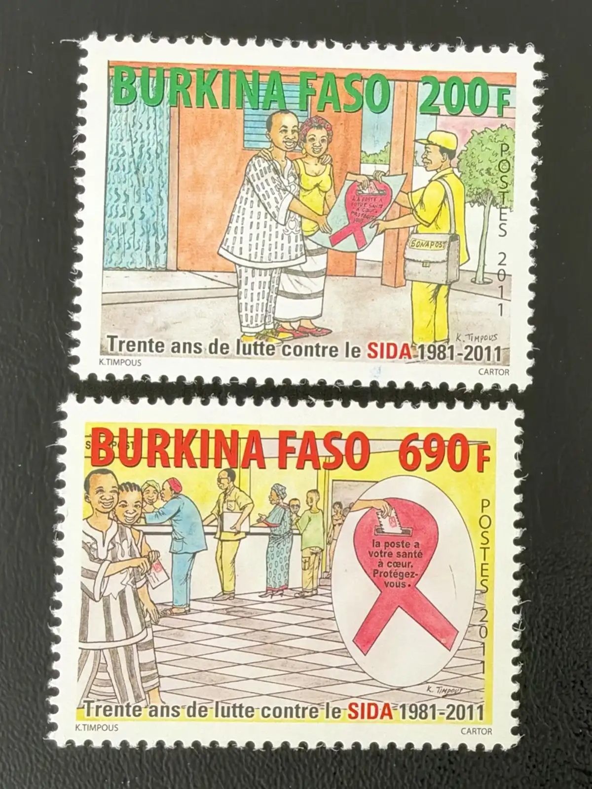 Burkina Faso 2011 Mi. 1944-1945 lutte contre SIDA ruban rouge prévention