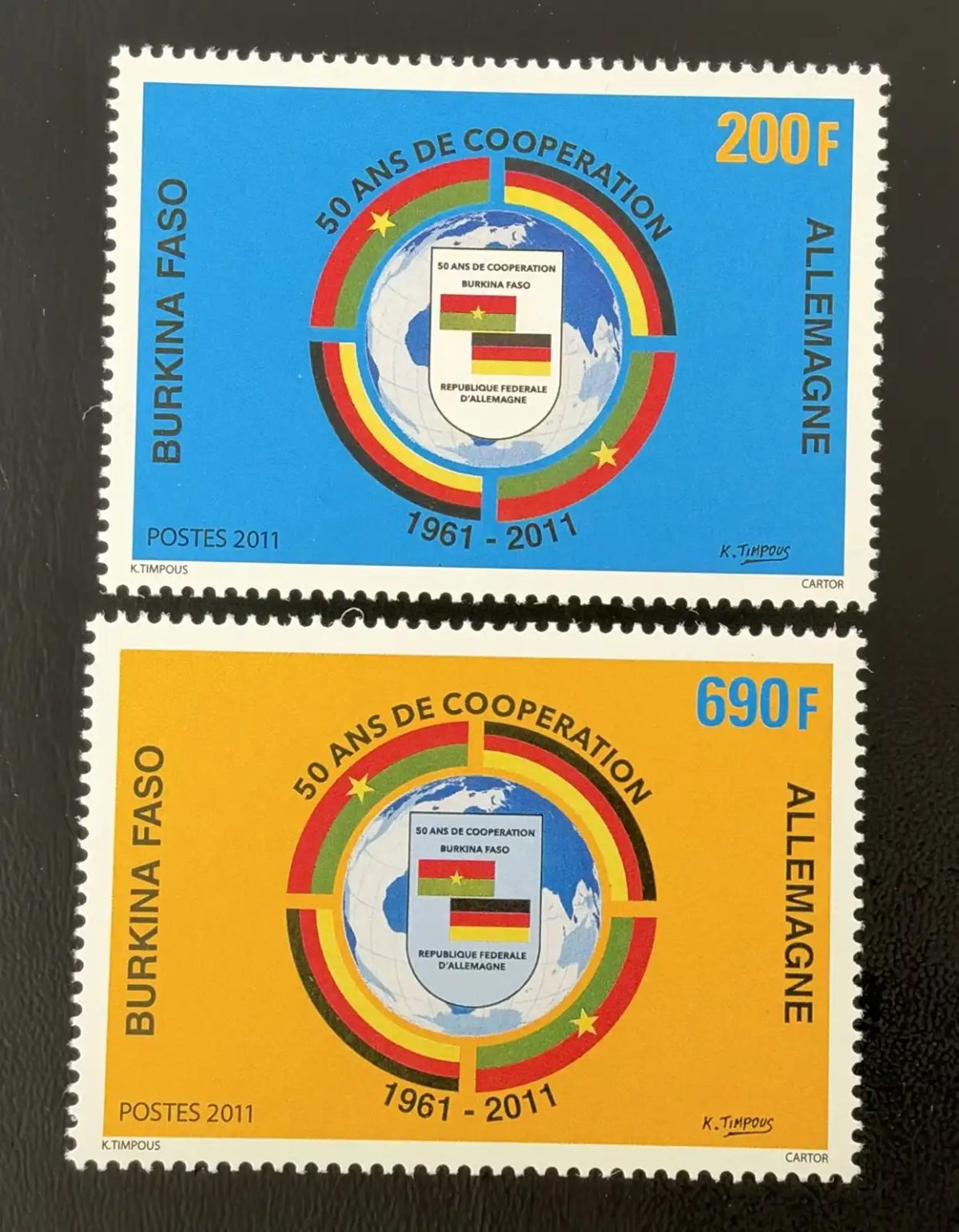 Burkina Faso 2011 Mi. 1952-1953 Coopération Allemagne drapeaux globe
