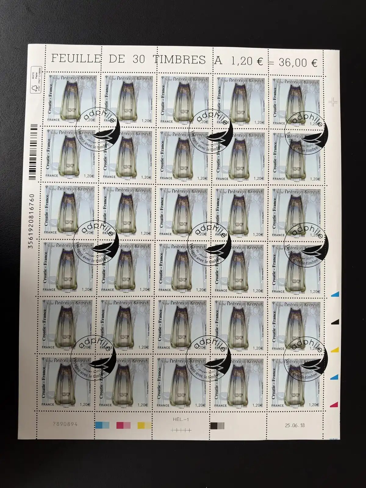 France 2018 YT 5276 planche oblitération ADPHILE Vase Antonija Krasnik Croatie