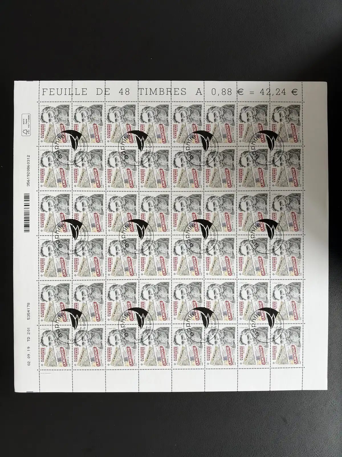 France 2019 YT 5348 planche oblitération ADPHILE Alexandre Varenne La Montagne