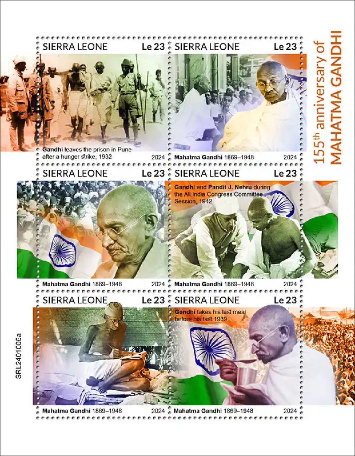 Sierra Leone 2024 Mi. 18284-18289 feuillet Gandhi Inde Nehru