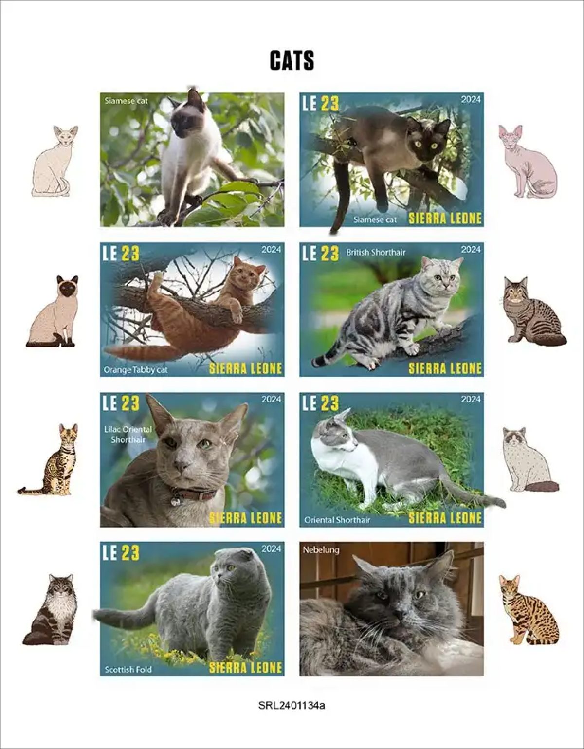 Sierra Leone 2024 Mi. 18857-18862 imperf sheet pedigree cats