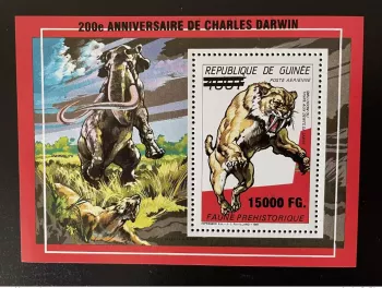 Guinée 2009 Mi. Bl. 1734 surchargé Dinosaures 200e Anniversaire Charles Darwin