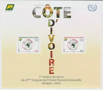 Ivory Coast 2018 Block S/S 27th UPU Congress Map Abidjan Elephant Wildlife