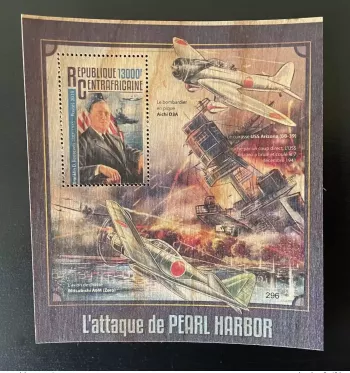Central African 2019 Mi. Bl.? Attack Pearl Harbor Roosevelt Mitsubishi Wood