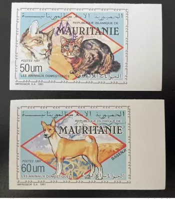 Mauritania 1991 IMPERF Mi. 999 - 1000 Domestic animals Dog Cat