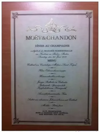 MOËT & ET CHANDON CHAMPAGNE DINNER BADEN-BADEN 26. JUNE 1971 MENU/GOLDEN CARD