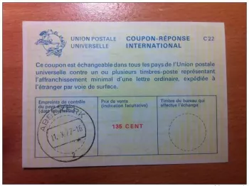 Niederlande 135 Cent 11.10.1977 UPU Weltpostverein INTL ANTWORTSCHEIN C22