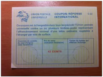 Etats Unis 42 cents neuf UPU Union Postale COUPON-REPONSE INTERNATIONAL C22 C 22