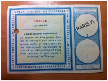 France Paris 71 UPU Postal Union COUPON-ANSWER INTERNATIONAL C22 C 22