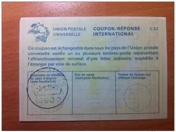 Allemagne Hausen?? 2.5.1977 UPU Union Postale COUPON-REPONSE INTERNATIONAL C22