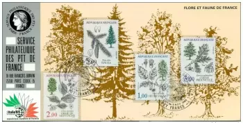 020 Official map Exhibition Italia 1985 France FDC series Trees Bäume