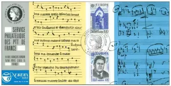 013 Offizielle Karte Ausstellung Nordia Helsinki 1985 Frankreich Musiknoten