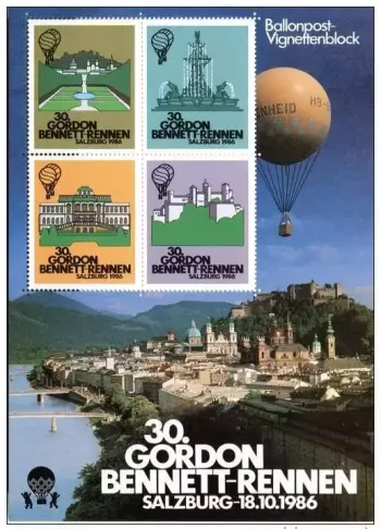 30th Gordon Bennett Cup Salzburg 18.10.1986 Austria Label-Sheet Ballonpost