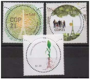 France - ONU 2015 COP21 Climat Joint Issue emission commune 3 stamps / timbres