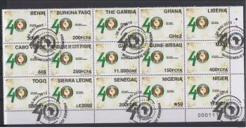 ULTRA RARE Feuille 15 pays FDC SHEET 2015 Emission commune CEDEAO ECOWAS 40 ans