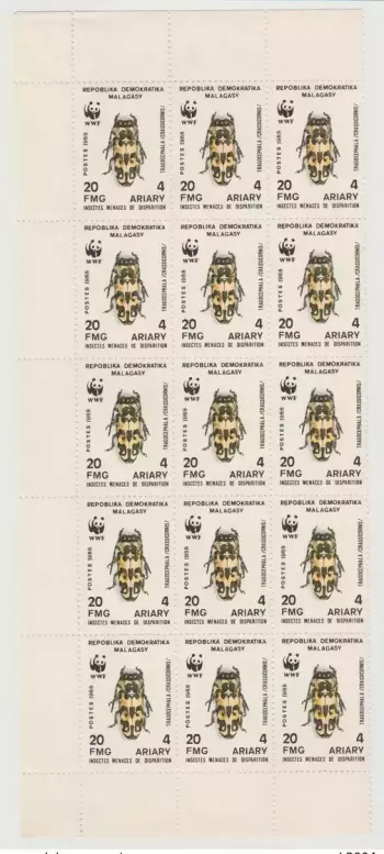 Madagascar 1988 Mi. 1157 WWF Insekten Insects MNH Block of 15 RARE