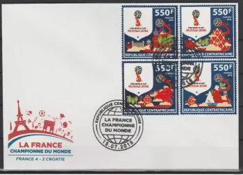 Central African Republic 2018 FDC 15.07.2018 'FRANCE CHAMPION' World Cup Russia