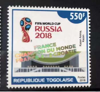 Togo 2018 Mi. ? surch. ovpt. 'FRANCE CHAMPION' FIFA  Coupe du Monde HOLOGRAMME