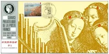 084 Offizielle Karte Ausstellung Gent 1991 Frankreich FDC Rotes Kreuz Engel