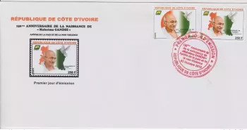 Côte d'Ivoire  2019 FDC 1er jour Mi. ? 150ème anniversaire  Mahatma Gandhi  Paix