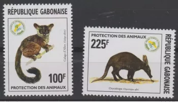 Gabon 1996 Mi. 1309 - 1310 Animal protection Galago d'Allen's aardvark RARE