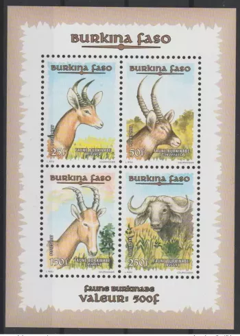 Burkina Faso 1997 Mi. Bl. 171 Fauna Burkinabe Wildlife RARE 4 val.