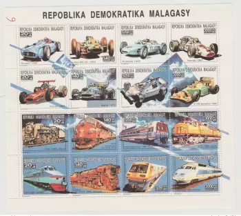 Madagascar 1990/1993 Mi. 1446 - 1461 Cars Bugatti Porsche Honda Ferrari Matra