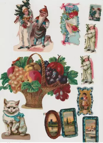 Lot de Chromos découpis n°1 fleurs nain chat tableaux