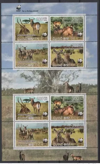 Guiné-Bissau 2008/2019 ERROR INVERTED OVERPRINT Faune Kobé Kobus defassa WWF