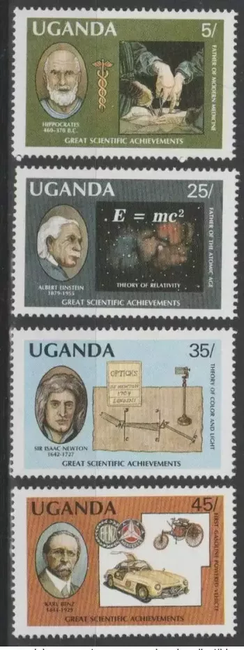 Ouganda 1987 Mi. 554 - 557 Great Scientific Einstein Benz Hippocrates Newton