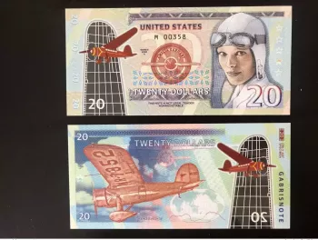 2020 Matej Gabris 20 Dollars Polymer USA Lockheed Vega Earhart SERIE M UNC ESSAY