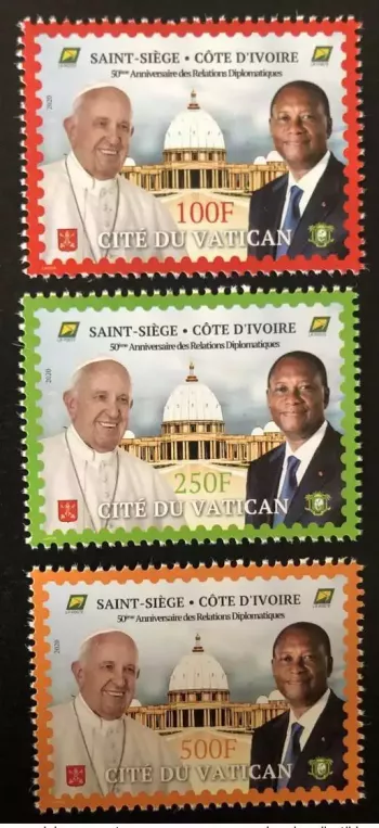 Elfenbeinküste 2020 Gemeinschaftsausgabe 50J. Beziehungen Papst Präsident