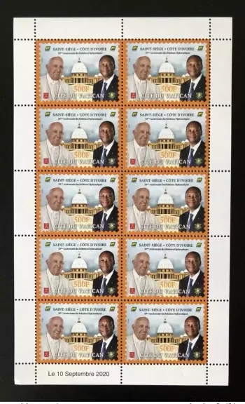 Elfenbeinküste 2020 Mini 500F Gemeinsame Ausgabe Vatikan 50 Jahre Papst