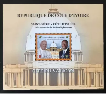Côte d'Ivoire  2020 Bloc S/S Emission Commune Vatican Pape President