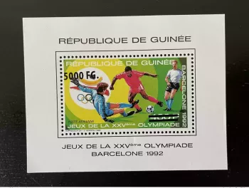 Guinée 2009 Mi. Bl. 1715 surchargé Barcelona 1992 Jeux Olympiques Football