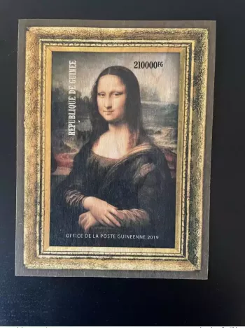 Guinée 2019 IMPERF ND Mi. Bl. ? La Joconde Mona Lisa Leonard  de Vinci Wood Bois