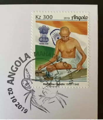 Euro Souvenir banknote Cover Mahatma Gandhi India 150 Ans Angola Banknotenbrief
