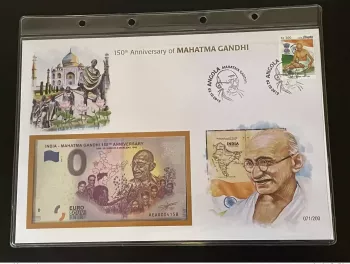 Euro Souvenir banknote Cover Mahatma Gandhi India 150 Ans Angola Banknotenbrief