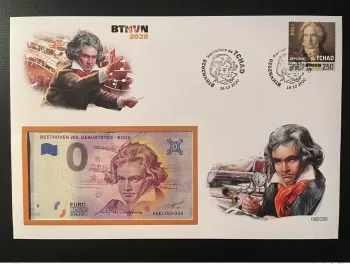 Euro Souvenir banknote Cover 250. Ludwig Van Beethoven Musique Tchad BTHVN