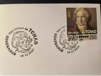 Euro Souvenir banknote Cover 250. Ludwig Van Beethoven Musique Tchad BTHVN