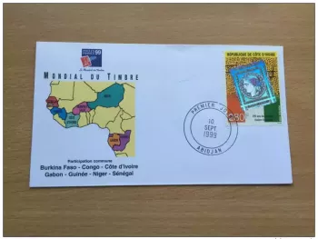 Côte d'Ivoire 1999 FDC Philexfrance 150 ans timbre Français hologramme Mi. 1218