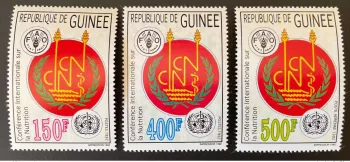 Guinée 1992 Mi. 1387 - 1389A Conférence Nutrition FAO WHO OMS Health Food Map