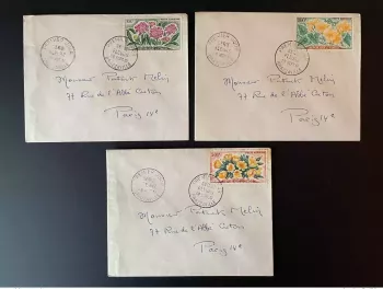 Congo 1961 Mi. 9 - 11 travelled FDC 1er Jour Fleurs Flowers Poste aérienne